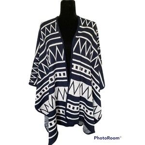 Arianna by Howard's Poncho Capelet Cardigan Geometric Tribal Blue One Size OSFM